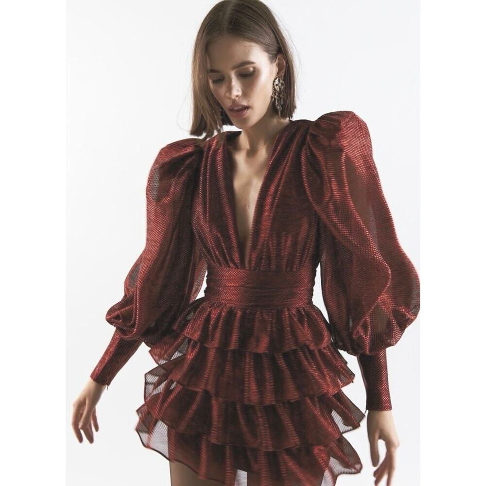 New Arrivals Raffaella Burgundy Red Mini Dress Cocktail Party Dress IT 40